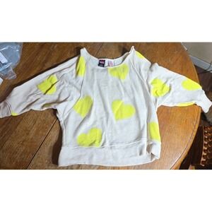Y2K Hard Candy Womens Sweater Jrs Large Heart Sequin Scoop Neck Yellow